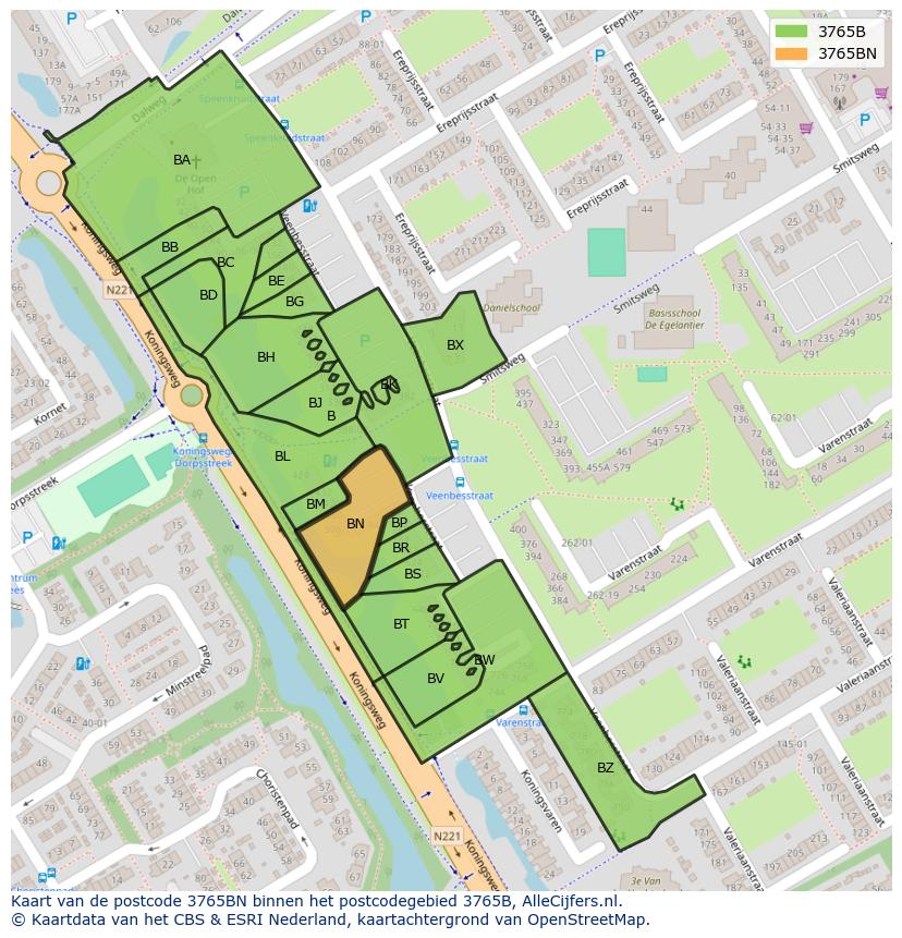Afbeelding van het postcodegebied 3765 BN op de kaart.