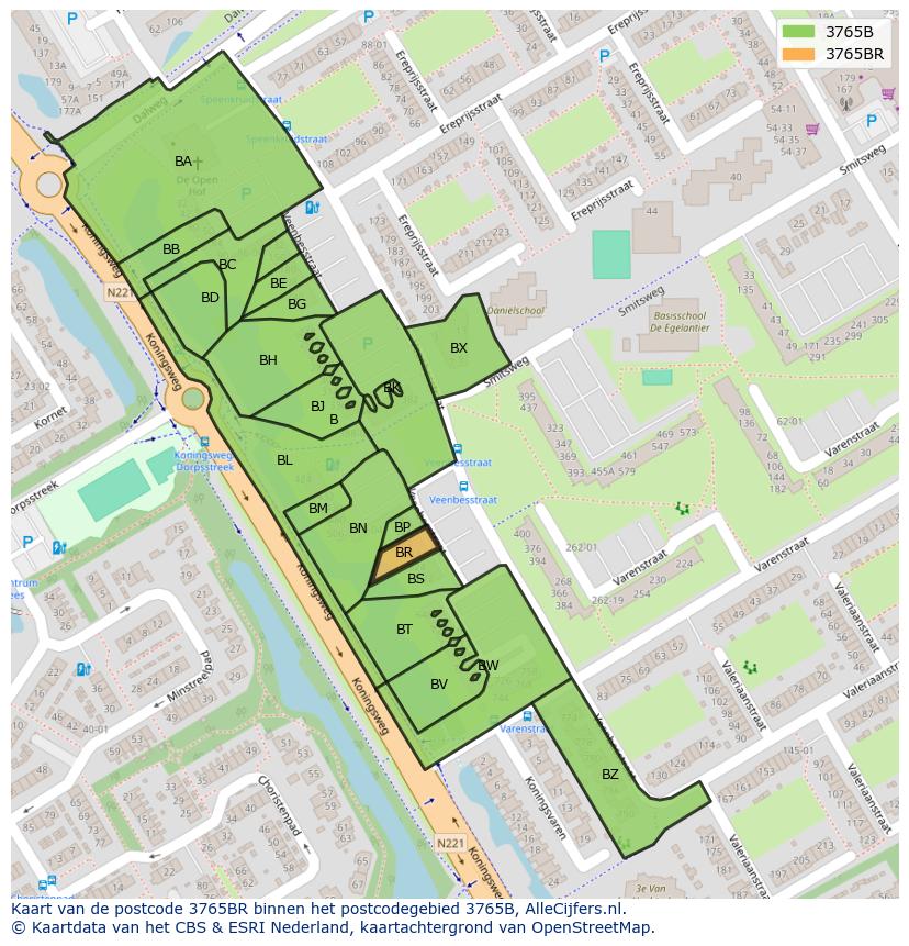 Afbeelding van het postcodegebied 3765 BR op de kaart.