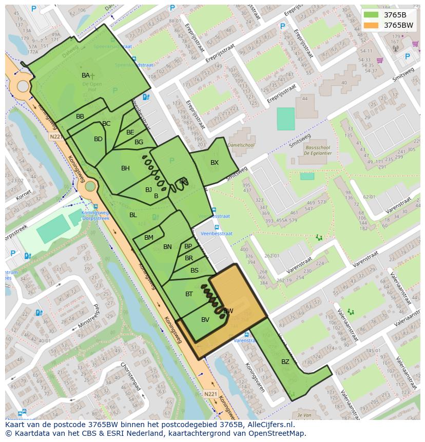 Afbeelding van het postcodegebied 3765 BW op de kaart.