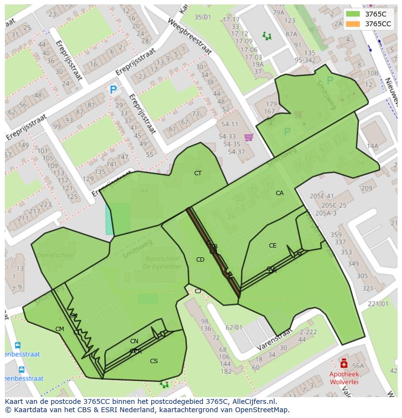 Afbeelding van het postcodegebied 3765 CC op de kaart.