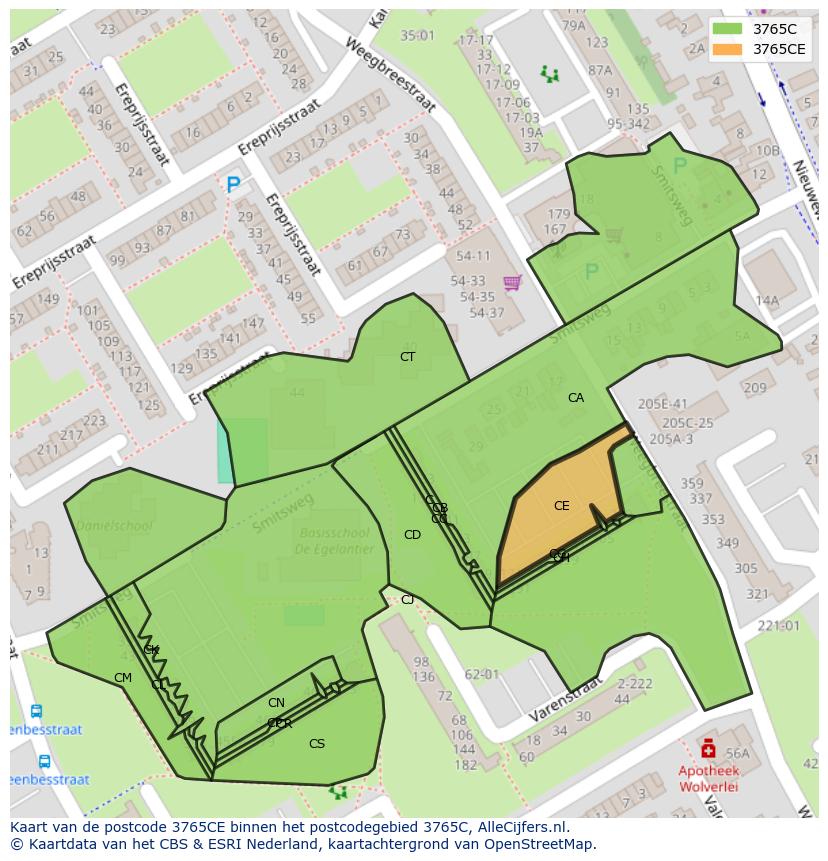 Afbeelding van het postcodegebied 3765 CE op de kaart.