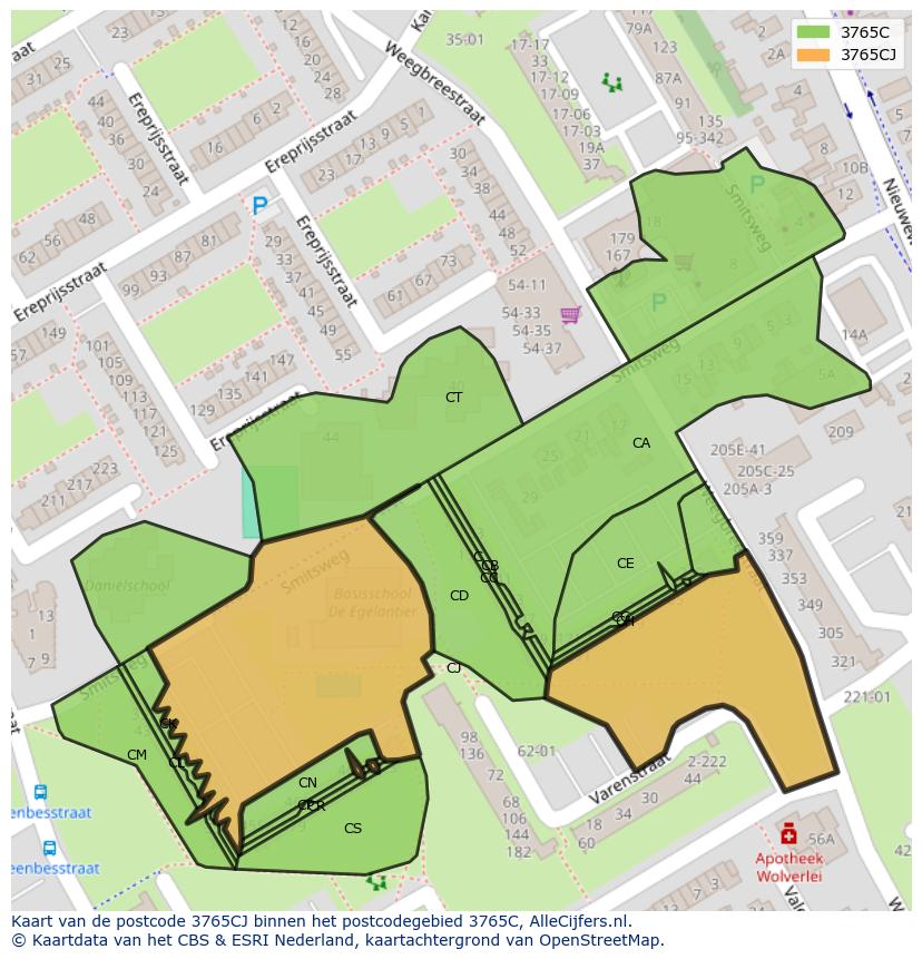 Afbeelding van het postcodegebied 3765 CJ op de kaart.