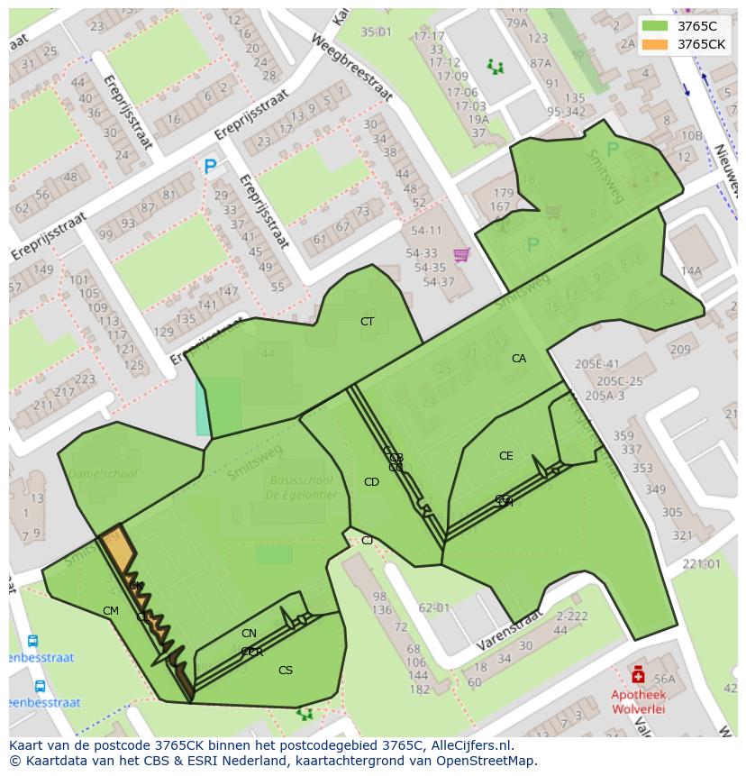 Afbeelding van het postcodegebied 3765 CK op de kaart.