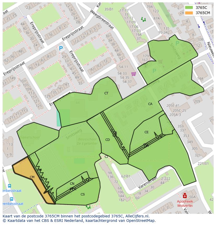 Afbeelding van het postcodegebied 3765 CM op de kaart.
