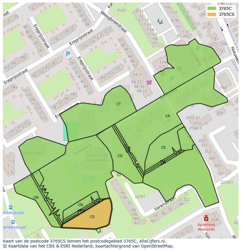 Afbeelding van het postcodegebied 3765 CS op de kaart.
