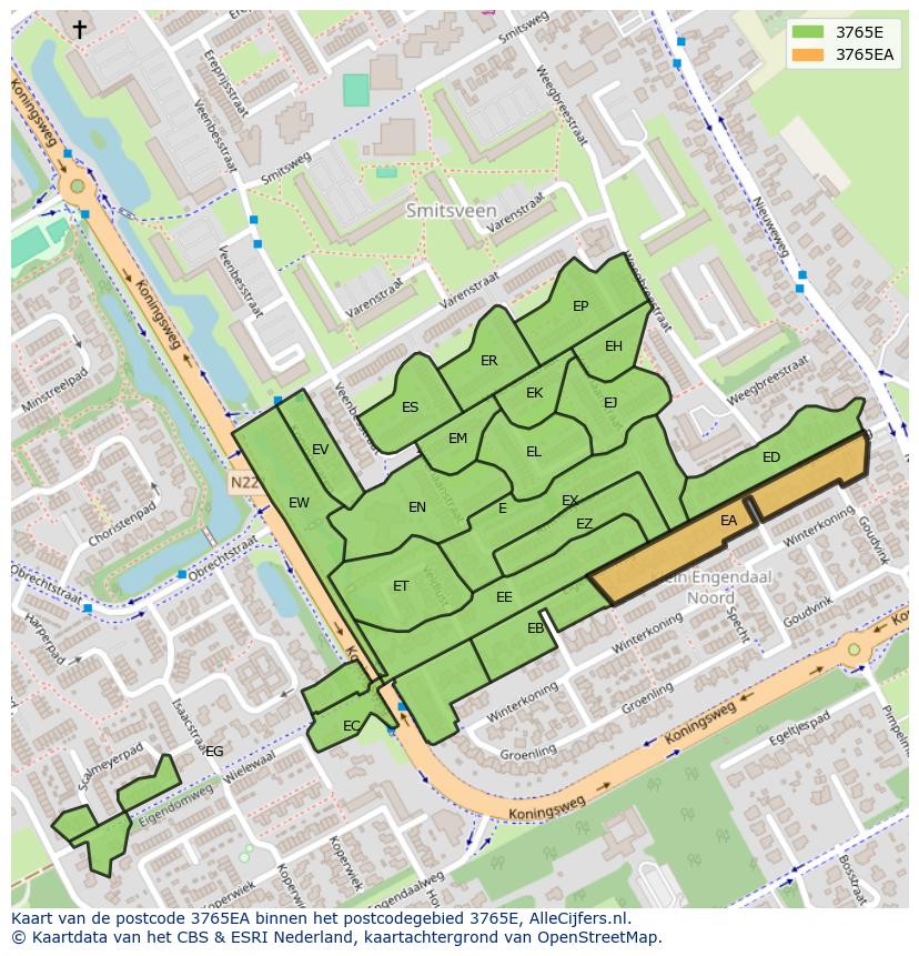 Afbeelding van het postcodegebied 3765 EA op de kaart.
