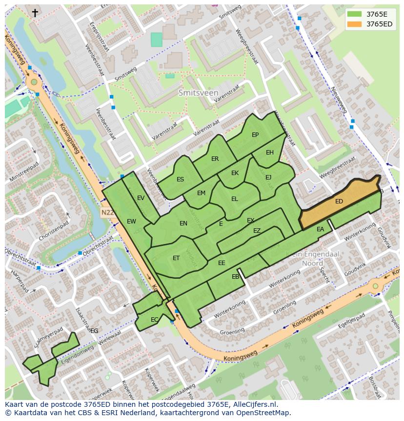 Afbeelding van het postcodegebied 3765 ED op de kaart.