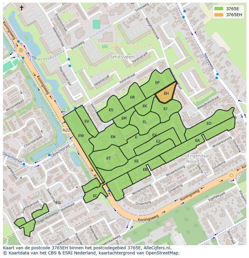 Afbeelding van het postcodegebied 3765 EH op de kaart.