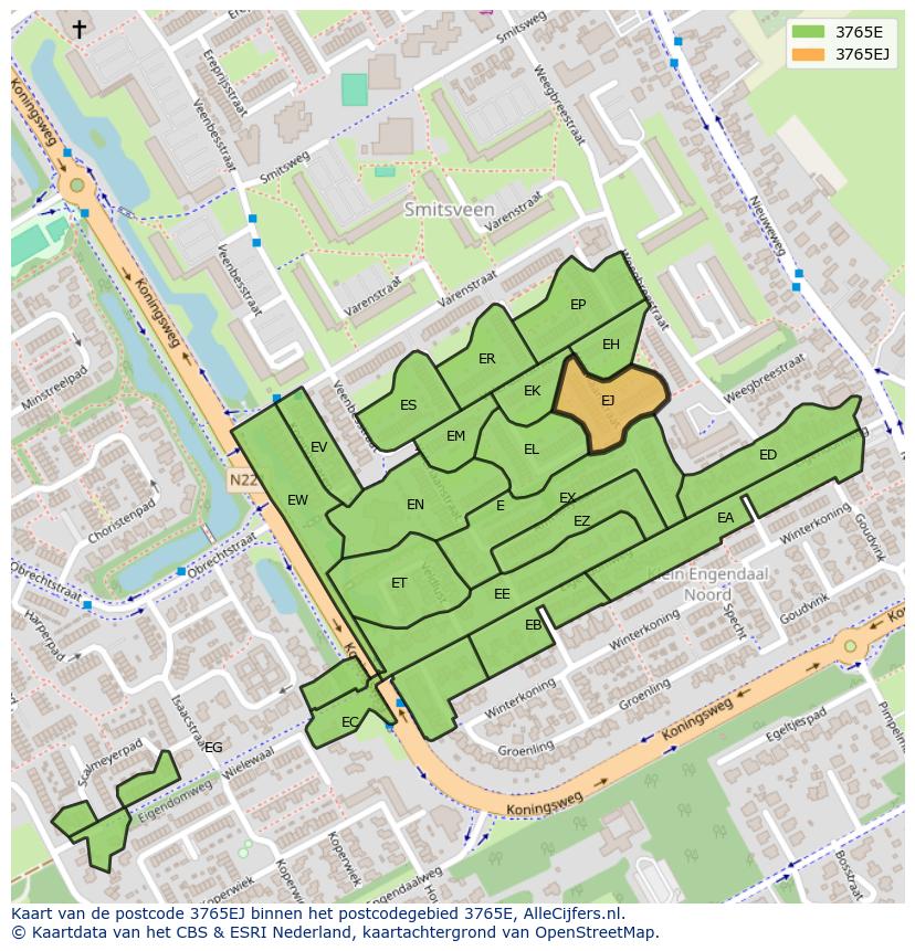 Afbeelding van het postcodegebied 3765 EJ op de kaart.