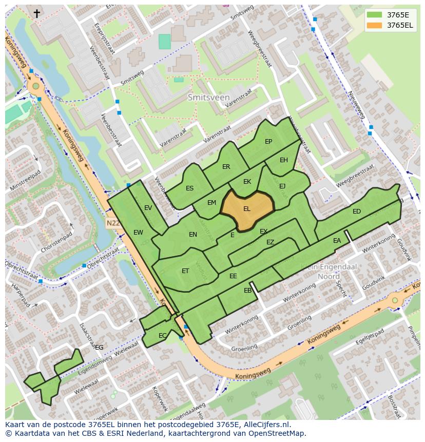 Afbeelding van het postcodegebied 3765 EL op de kaart.