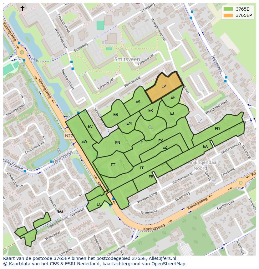 Afbeelding van het postcodegebied 3765 EP op de kaart.