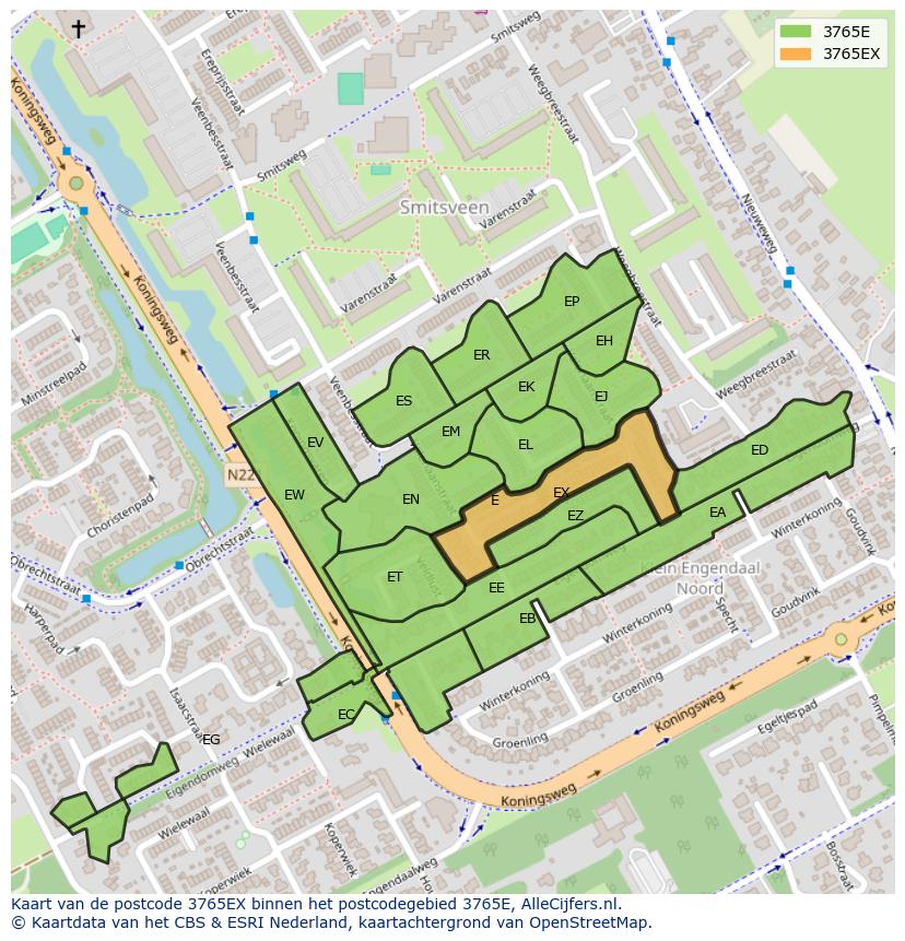 Afbeelding van het postcodegebied 3765 EX op de kaart.
