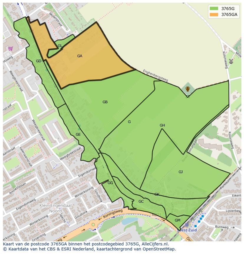 Afbeelding van het postcodegebied 3765 GA op de kaart.