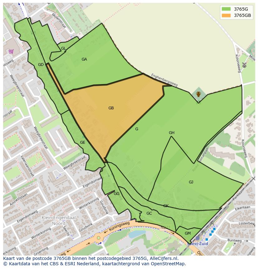 Afbeelding van het postcodegebied 3765 GB op de kaart.