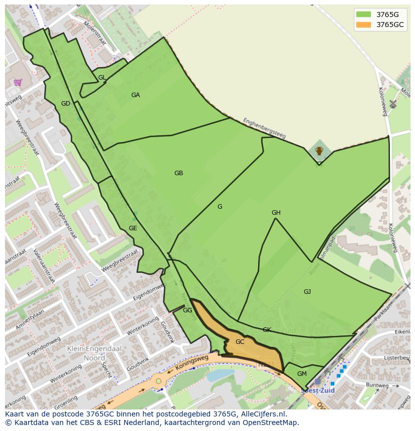 Afbeelding van het postcodegebied 3765 GC op de kaart.