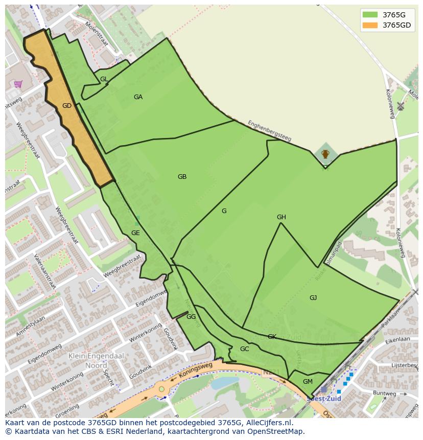Afbeelding van het postcodegebied 3765 GD op de kaart.