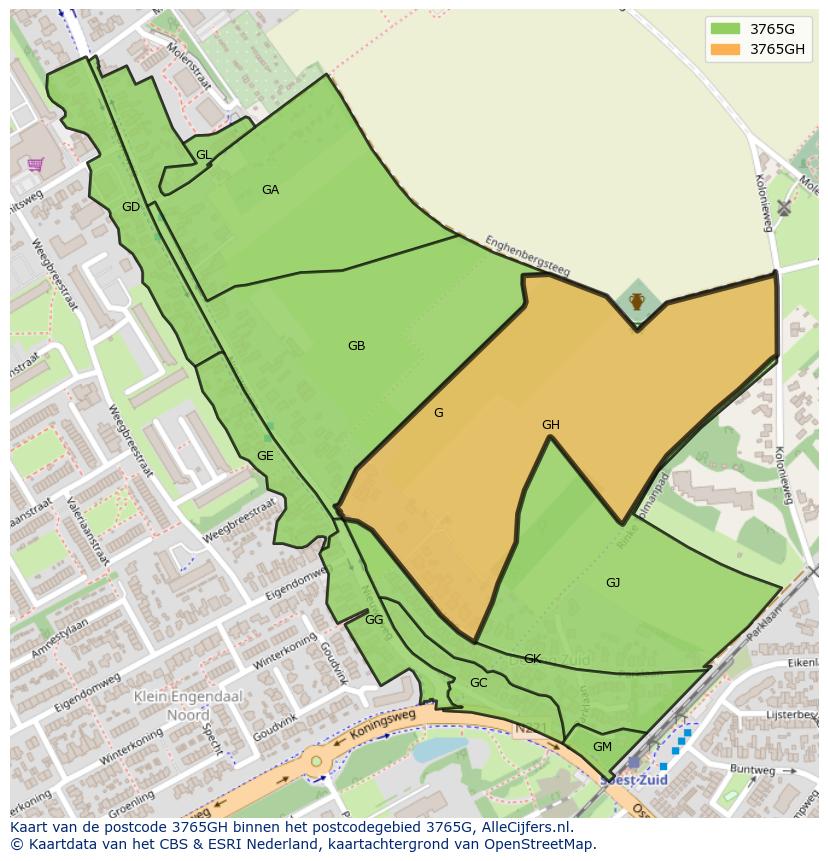 Afbeelding van het postcodegebied 3765 GH op de kaart.
