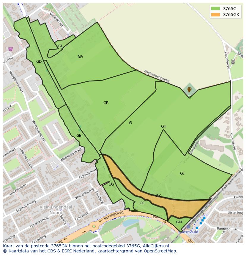 Afbeelding van het postcodegebied 3765 GK op de kaart.