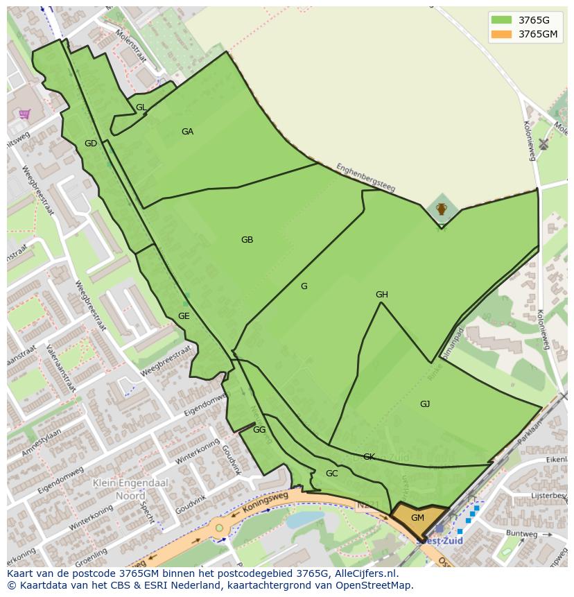 Afbeelding van het postcodegebied 3765 GM op de kaart.