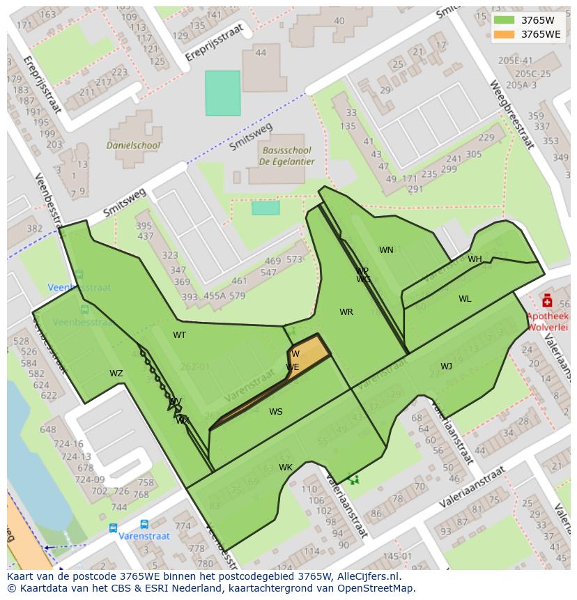 Afbeelding van het postcodegebied 3765 WE op de kaart.