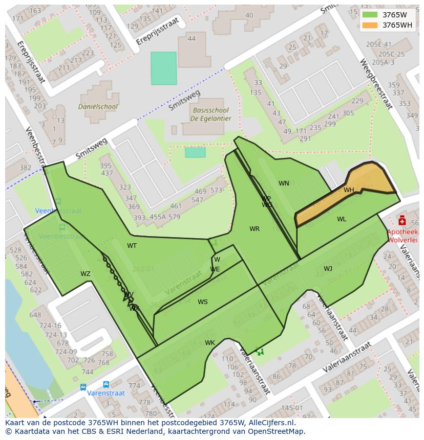 Afbeelding van het postcodegebied 3765 WH op de kaart.