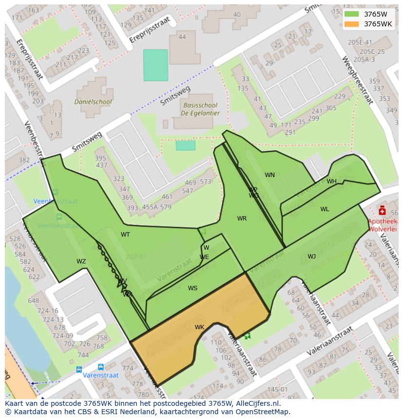Afbeelding van het postcodegebied 3765 WK op de kaart.