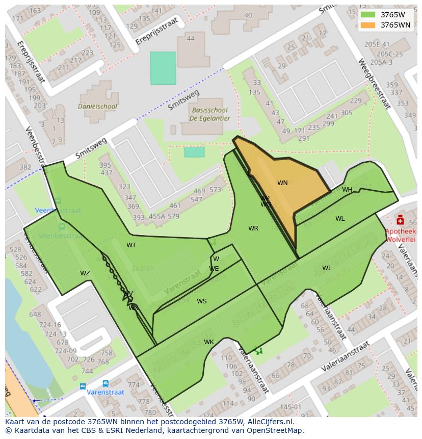 Afbeelding van het postcodegebied 3765 WN op de kaart.