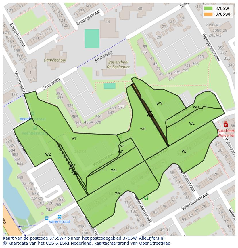 Afbeelding van het postcodegebied 3765 WP op de kaart.