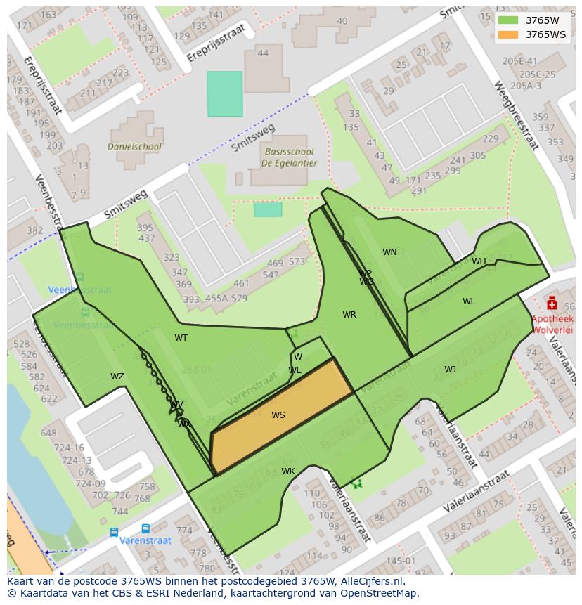 Afbeelding van het postcodegebied 3765 WS op de kaart.