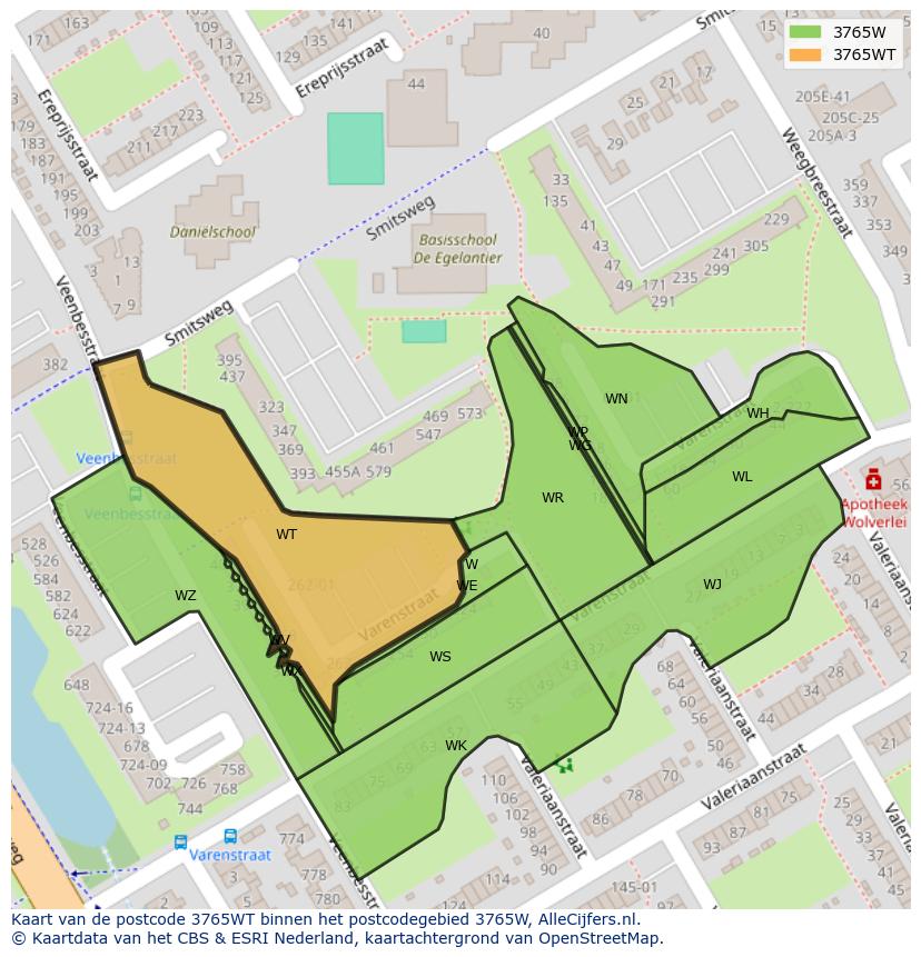 Afbeelding van het postcodegebied 3765 WT op de kaart.