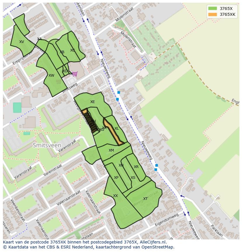 Afbeelding van het postcodegebied 3765 XK op de kaart.