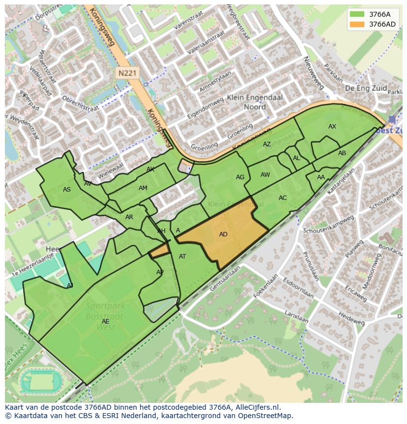 Afbeelding van het postcodegebied 3766 AD op de kaart.