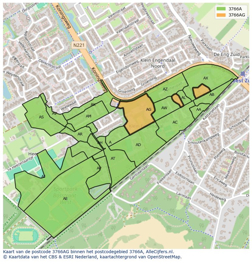 Afbeelding van het postcodegebied 3766 AG op de kaart.