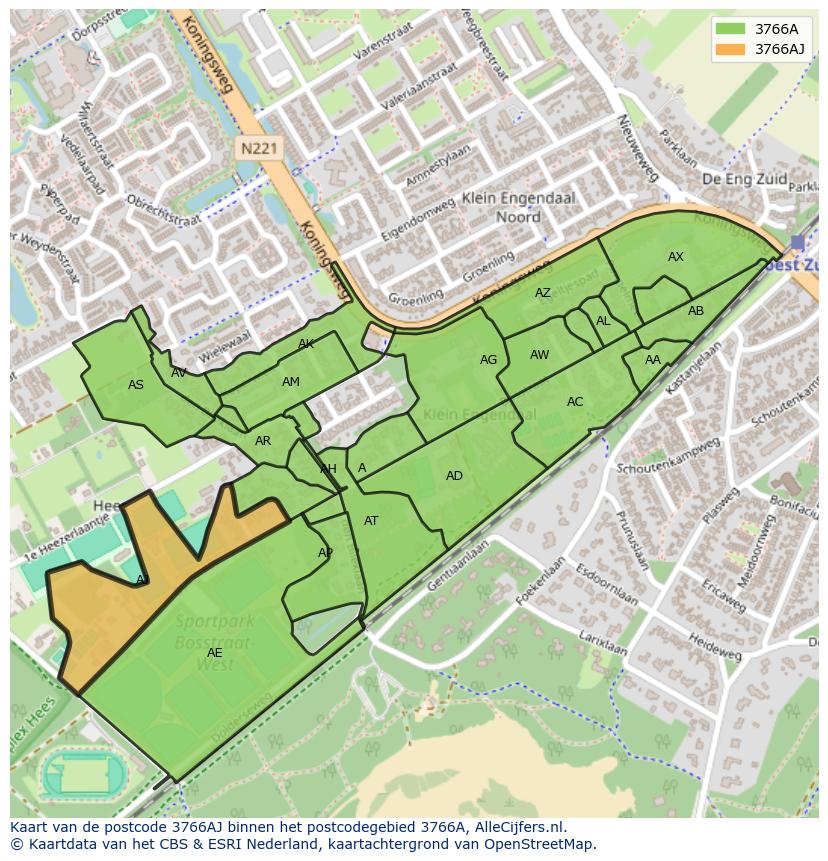 Afbeelding van het postcodegebied 3766 AJ op de kaart.