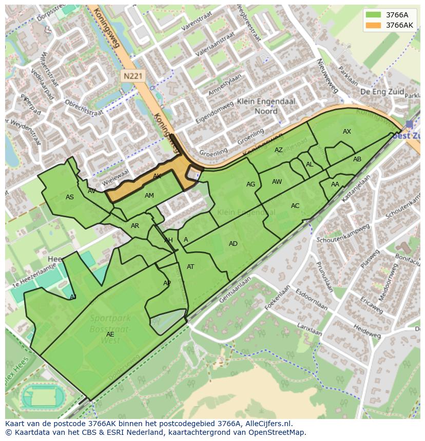 Afbeelding van het postcodegebied 3766 AK op de kaart.