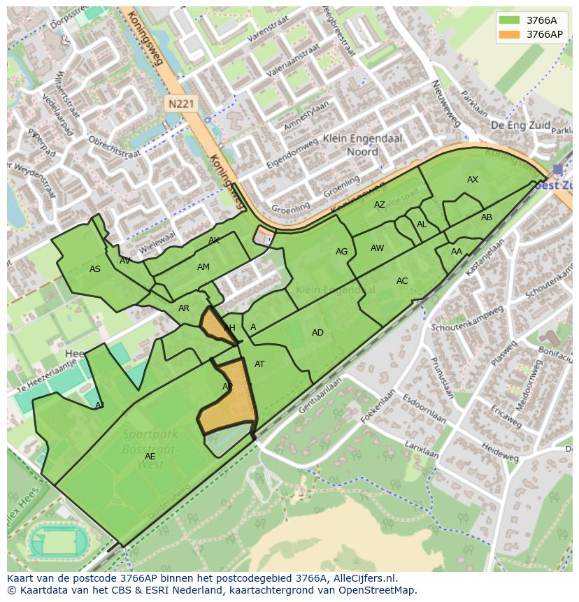 Afbeelding van het postcodegebied 3766 AP op de kaart.