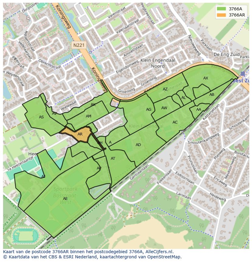 Afbeelding van het postcodegebied 3766 AR op de kaart.