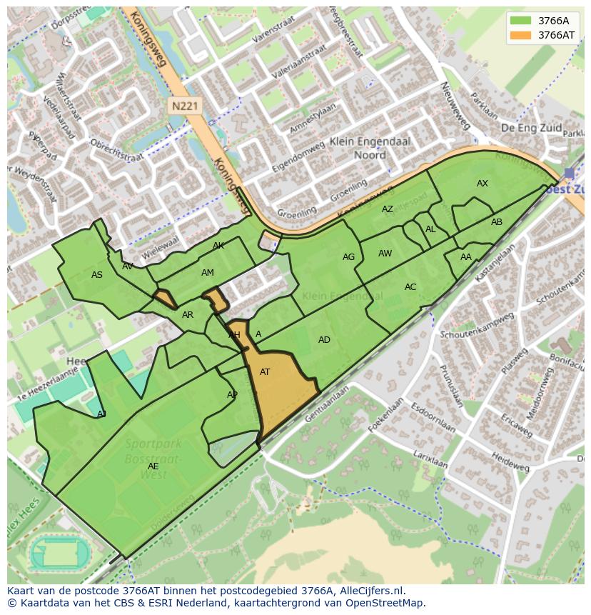 Afbeelding van het postcodegebied 3766 AT op de kaart.
