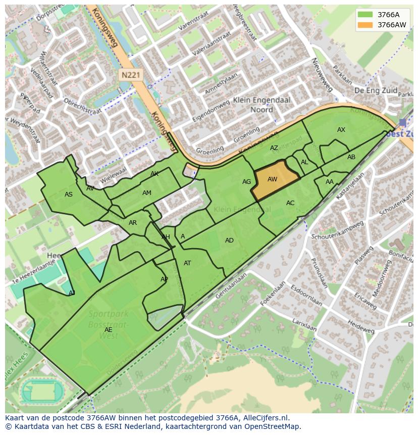 Afbeelding van het postcodegebied 3766 AW op de kaart.