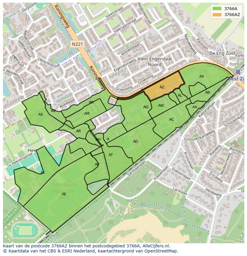 Afbeelding van het postcodegebied 3766 AZ op de kaart.