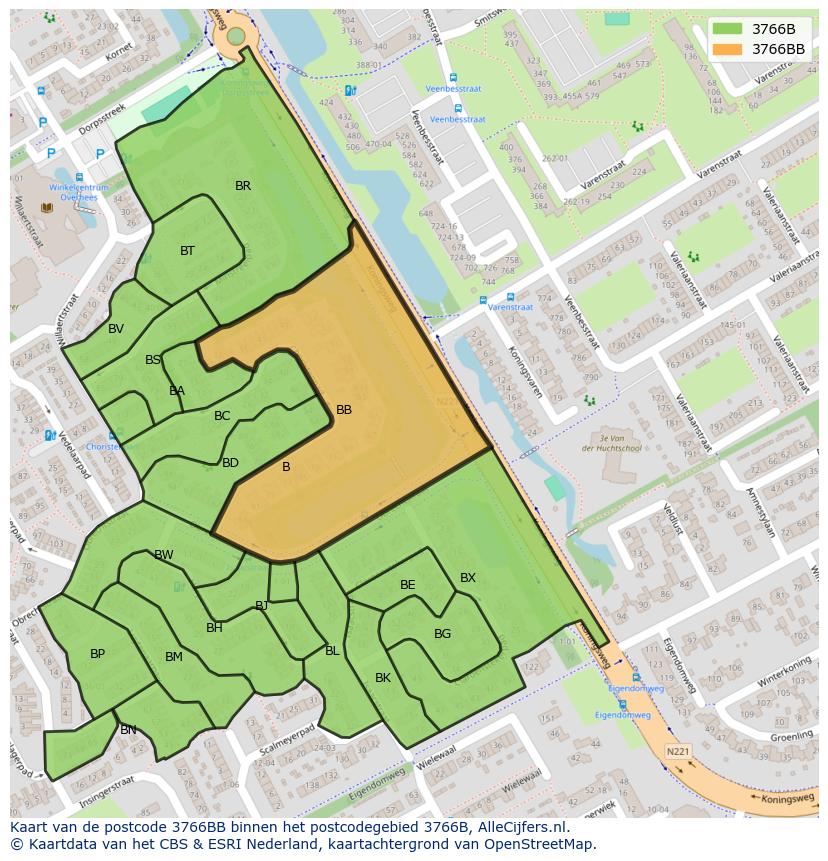 Afbeelding van het postcodegebied 3766 BB op de kaart.