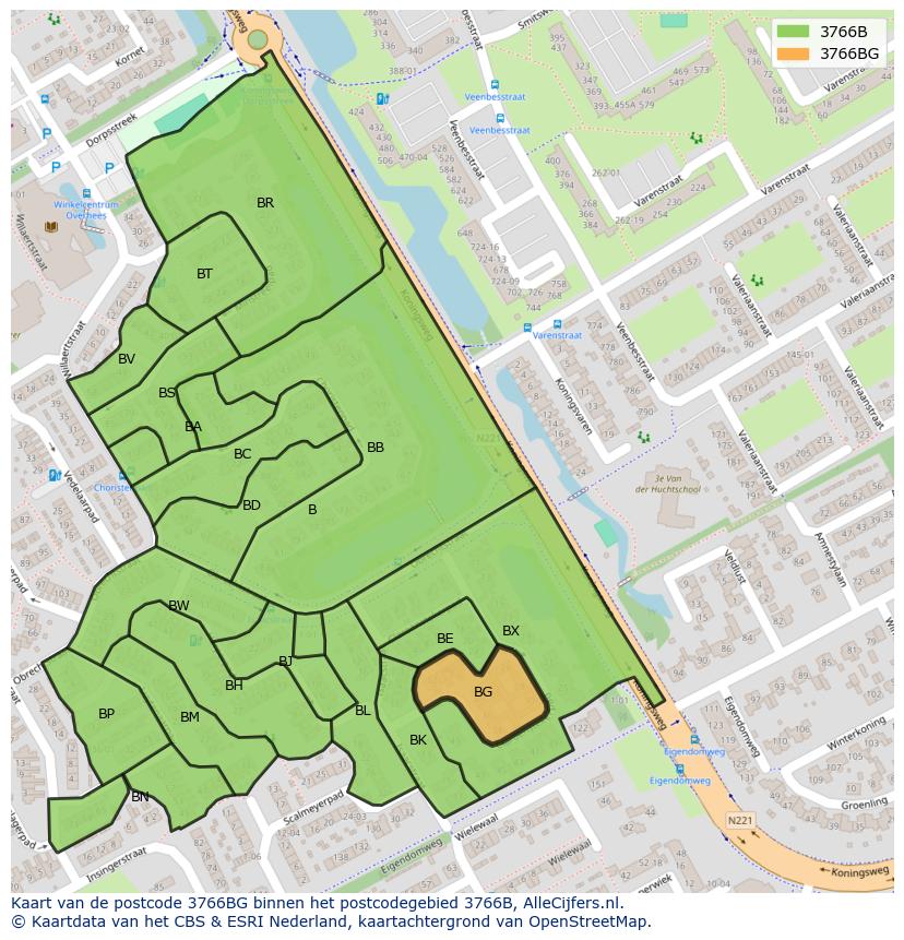 Afbeelding van het postcodegebied 3766 BG op de kaart.