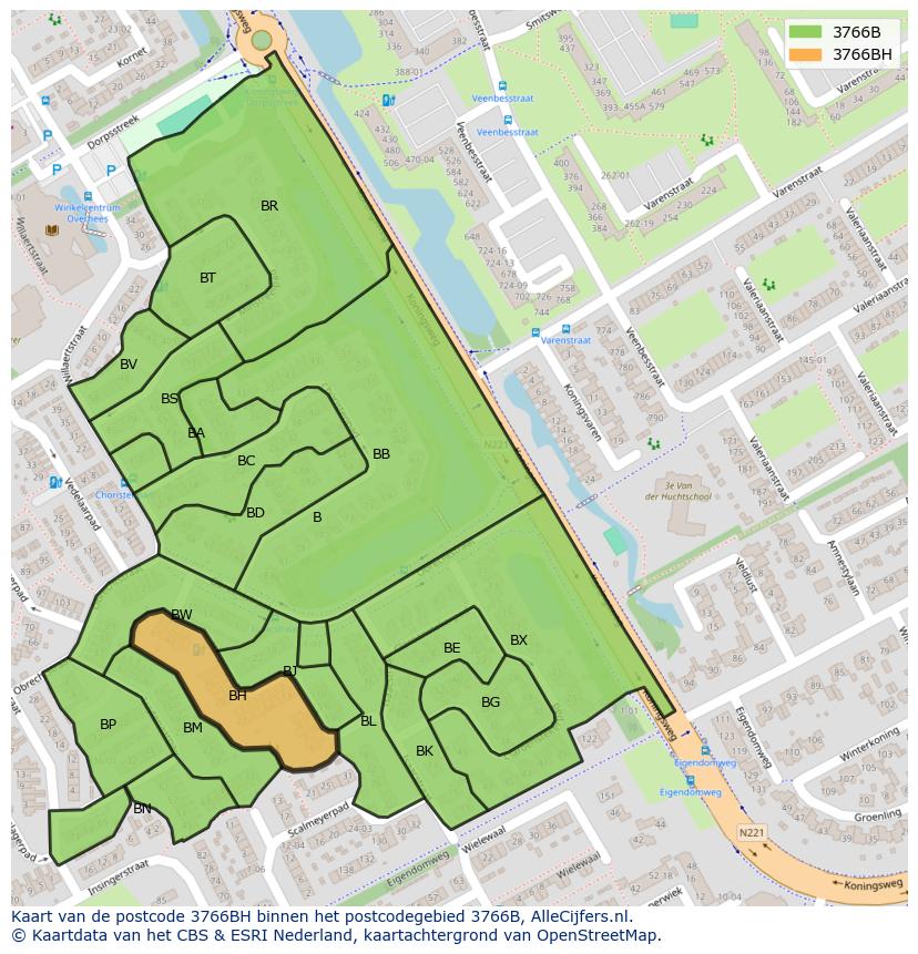 Afbeelding van het postcodegebied 3766 BH op de kaart.