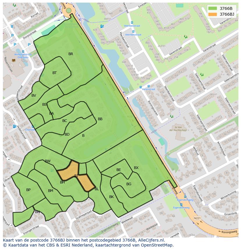 Afbeelding van het postcodegebied 3766 BJ op de kaart.