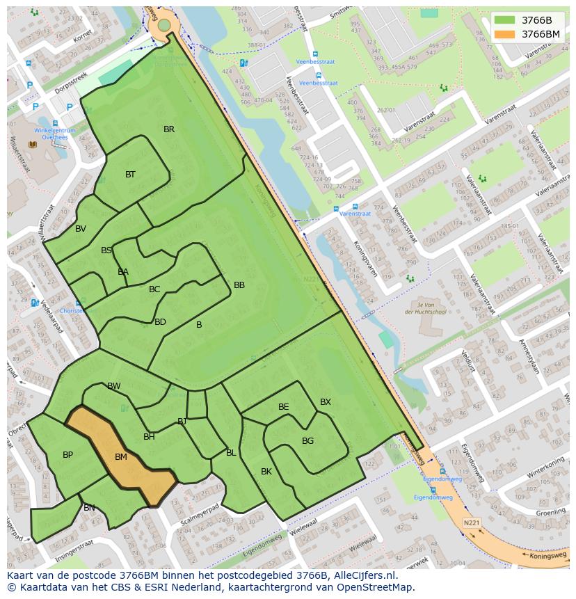 Afbeelding van het postcodegebied 3766 BM op de kaart.
