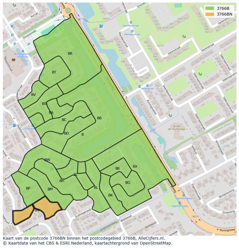 Afbeelding van het postcodegebied 3766 BN op de kaart.