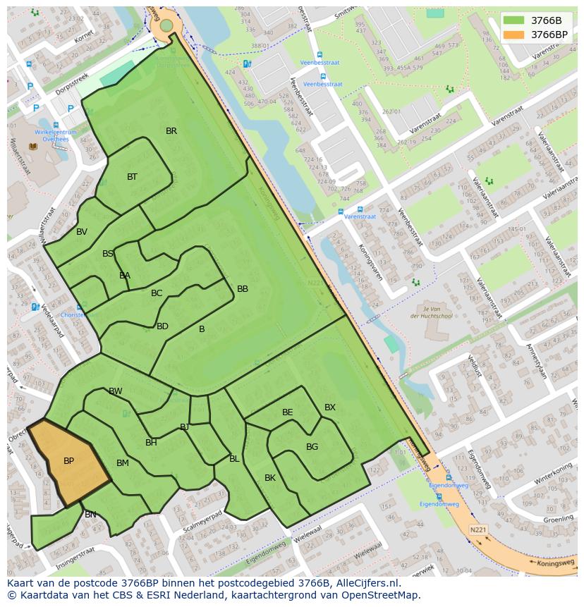 Afbeelding van het postcodegebied 3766 BP op de kaart.