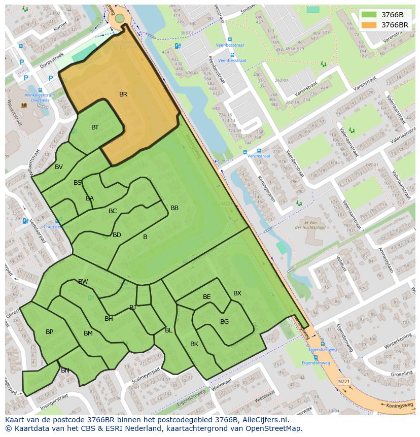 Afbeelding van het postcodegebied 3766 BR op de kaart.