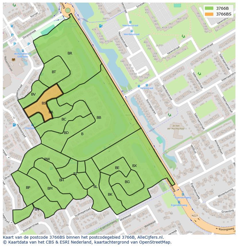 Afbeelding van het postcodegebied 3766 BS op de kaart.
