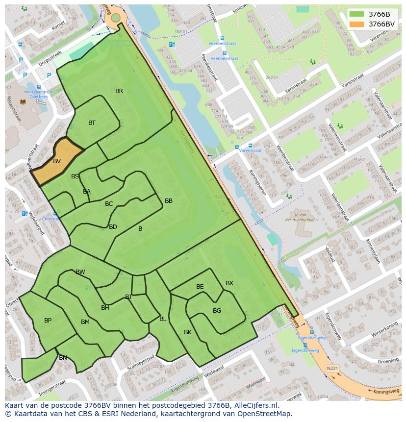 Afbeelding van het postcodegebied 3766 BV op de kaart.